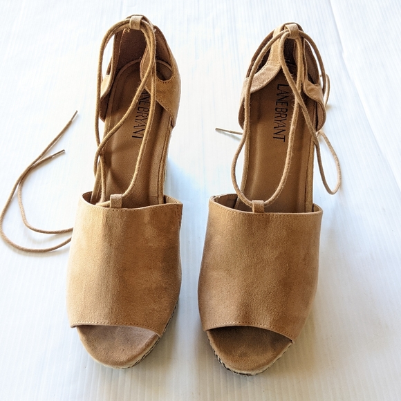 LANE BRYANT lace-up ankle wrap woven wedge platform sandals - Picture 5 of 10